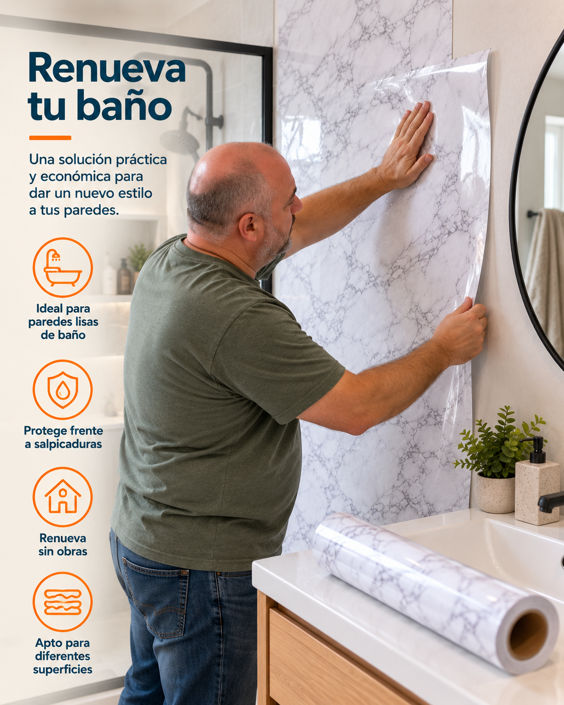 Revestimiento Autoadhesivo Efecto Mármol (60cmx3M)