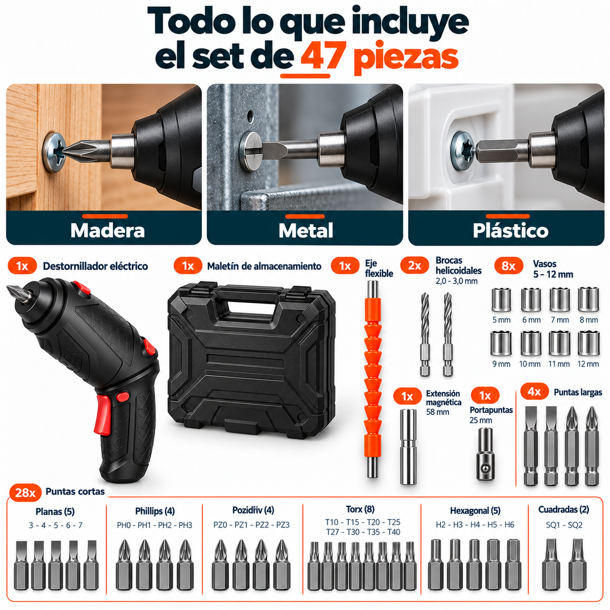 Set 47 pcs Destornillador eléctrico