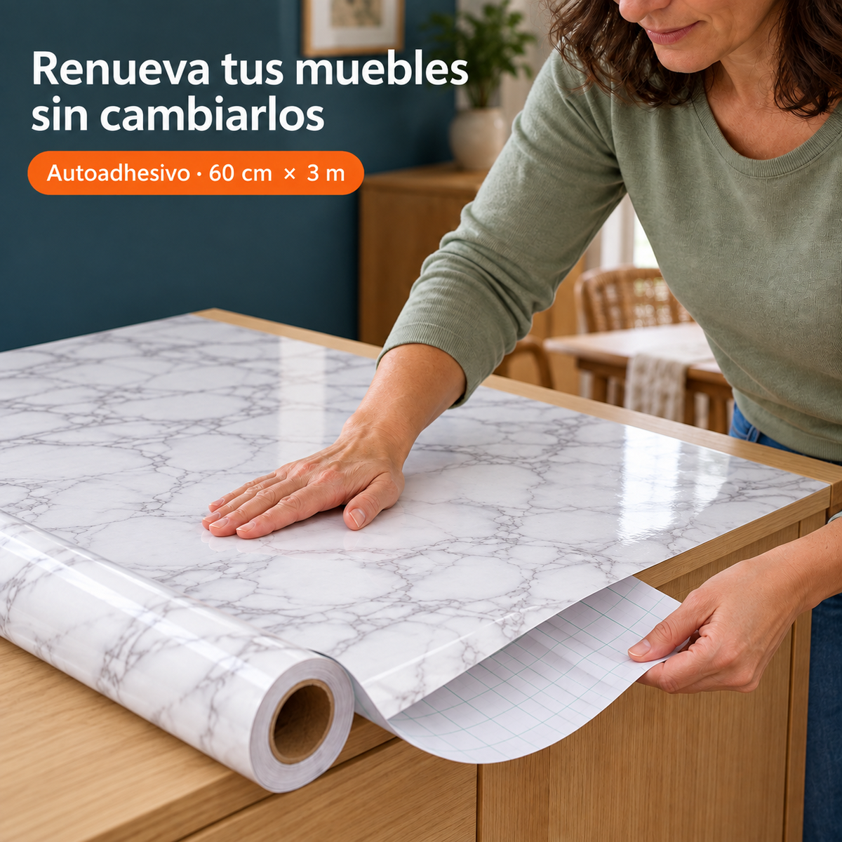 Revestimiento Autoadhesivo Efecto Mármol (60cmx3M)